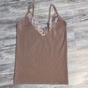 EUC KATHY Curvy Nylon Spandex Stretchy Y2K Lace Trim Cami OSFM